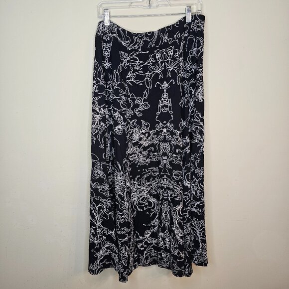 Women's Soft Surroundings Black White A-Line Maxi Skirt Flowy Lightweight Size L - Picture 1 of 6